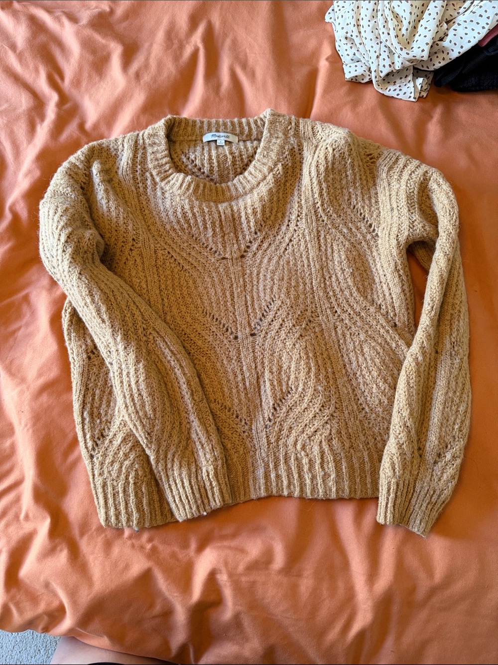 Madewell Mustard Cable-Knit Crewneck Sweater